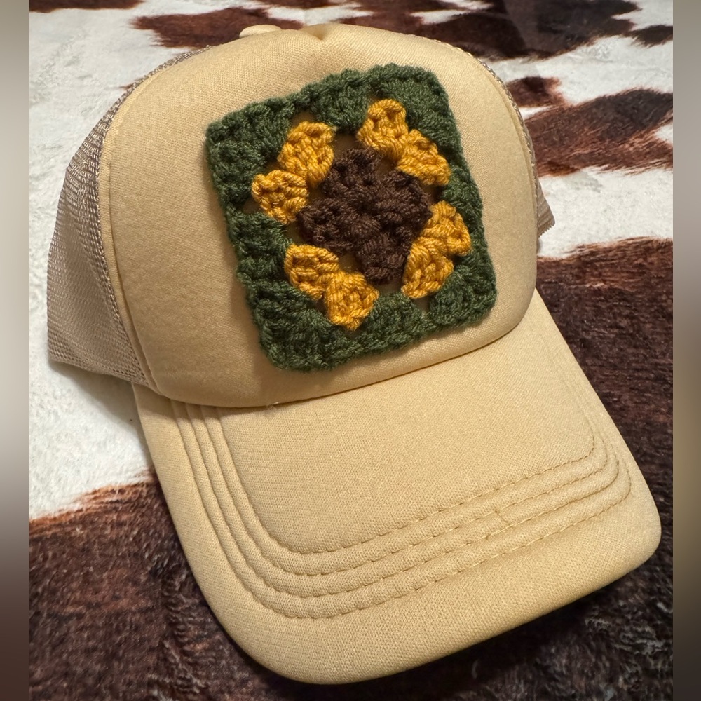 Crochet Granny Square Trucker Hat